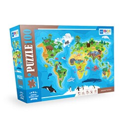 100 Parça Puzzle - Animal World Map Hayvan Dünya Haritası - Blue Focus Yayınları