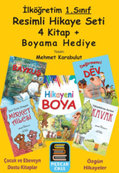 1. Sınıf Resimli Hikaye Seti 4 Kitap + Boyama Kitabı Hediye - Mercan Okul Yayınları