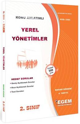 Egem Eğitim Yayınları 2. Sınıf Yerel Yönetimler Bahar Dönemi Konu Anlatımlı Soru Bankası 4. Yarıyıl 2260 - 1