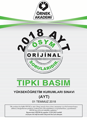 Örnek Akademi 2018 AYT ÖSYM Orijinal Soruları Tıpkı Basım - 1