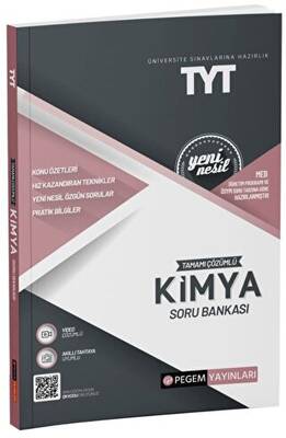 Pegem Akademi Yayıncılık Üniversite Sınavlarına Hazırlık TYT Tamamı Çözümlü Kimya Soru Bankası - 1