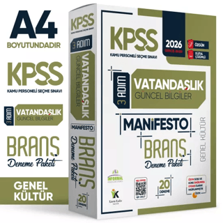 2026 KPSS Genel Kültür 3 Adım Vatandaşlık Manifesto Dijital Çözümlü 20`li Branş Denemesi - 1