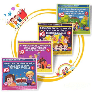 3 - 6 Yaş Okul Öncesi Çocuklar İçin Zeka ve Dikkat Geliştiren Oyunlar 4 Kitap Set - 1