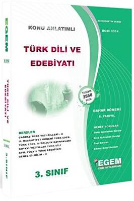 Egem Eğitim Yayınları 3. Sınıf 6. Yarıyıl Konu Anlatımlı Türk Dili ve Edebiyatı - Kod 3314 - 1