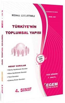Egem Eğitim Yayınları 4. Sınıf 5. Yarıyıl Türkiye`nin Toplumsal Yapısı Konu Anlatımlı Soru Bankası Güz Dönemi - 1