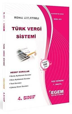 Egem Eğitim Yayınları 4. Sınıf 7. Yarıyıl Türk Vergi Sistemi Hedef Sorular Kod 451 - 1