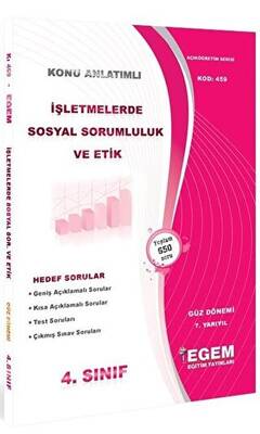 Egem Eğitim Yayınları 4. Sınıf İşletmelerde Sosyal Sorumluluk ve Etik Hedef Sorular Kod 459 - 1