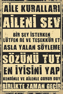 Aile Kuralları Tablosu Retro Vintage Ahşap Poster - 1