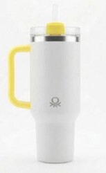 Benetton Be-Kct100-Ks Çelik Termos 900 Ml. Krem Zemin Sarı Kulp Krem - Benetton