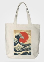 Bez Çanta Gabardin Kumaş %100 Pamuk - Kanagawa Dalgası - Bcoverart