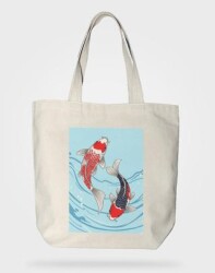 Bez Çanta Gabardin Kumaş %100 Pamuk - Koi Balıkları - Bcoverart
