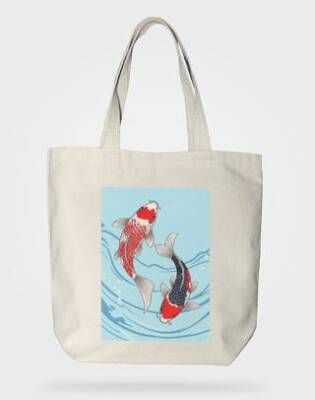 Bez Çanta Gabardin Kumaş %100 Pamuk - Koi Balıkları - 1