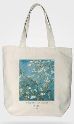 Bez Çanta Gabardin Kumaş %100 Pamuk Van Gogh Tablosu - Badem Ağacı - Bcoverart