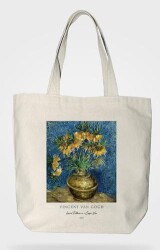 Bez Çanta Gabardin Kumaş %100 Pamuk Van Gogh Tablosu - Bakır Vazo - Bcoverart