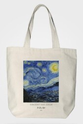 Bez Çanta Gabardin Kumaş %100 Pamuk Van Gogh Tablosu - Yıldızlı Gece - Bcoverart