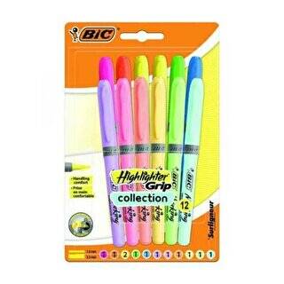 Bic Highlighter Grip 6 Pastel + 6 Canlı Renk 12`li Fosforlu Kalem - 1