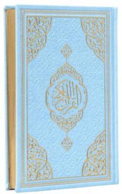 Çanta Boy Medine Hatlı Arapça Kenar Yaldızlı Termo Deri Kuran-ı Kerim - Mavi - 1