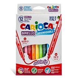 Carioca Birello Jumbo + Standart Çift Uçlu Süper Yıkanabilir Keçeli Boya Kalemi 12`li - Carioca