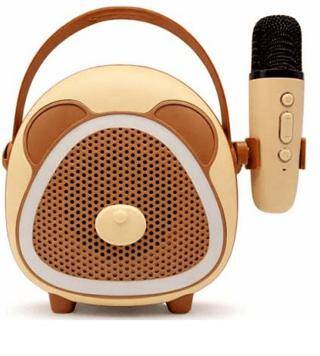 Çocuklara Özel Retro Tasarımlı Bluetooth Karaoke Mikrofon ve Ahşap Tripod Kahverengi - 1