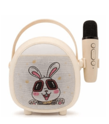 Çocuklara Özel Retro Tasarımlı Bluetooth Karaoke Mikrofon ve Ahşap Tripodlu – Beyaz - Crownwell