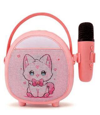 Çocuklara Özel Retro Tasarımlı Bluetooth Karaoke Mikrofon ve Ahşap Tripodlu – Pembe - 1