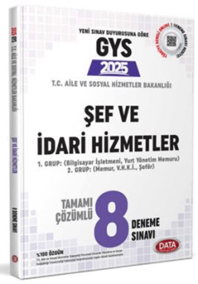 Data Yayınları T.C. Aile ve Sosyal Hizmetler Bakanlığı GYS Şef ve İdari Hizmetler Tamamı Çözümlü 8 Deneme Sınavı - 1