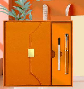 Deri Ajanda ve Özel Tükenmez Kalem Premium Hediye Seti - Turuncu - 1