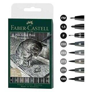 Faber-Castell Pitt Artist Pen Fırça Uç 8Li Gri-Siyah Tonları - 1