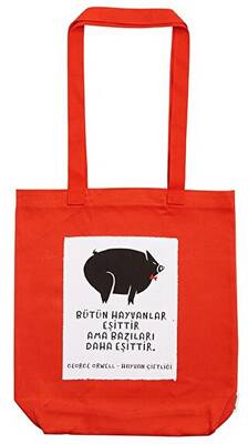 George Orwell Hayvan Çiftliği Bez Çanta Kırmızı Gabardin - 1