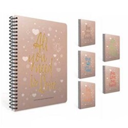 Gıpta Love Book Defter Kareli Spiralli Sert Kapak 120 Yaprak 17x24 Cm - Gıpta