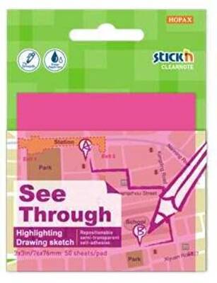 Gıpta Yapışkanlı Not Kağıdı 76X76 Yarı Saydam Neon Pembe 50 Yaprak - 1