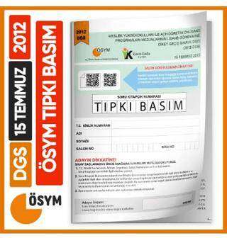 Karakutu Yayın DGS 2012 ÖSYM Tıpkı Basım Çıkmış Soru Deneme Kitapçığı Yeni Baskı Türkiye Geneli Dijital Çözümlü - 1