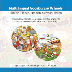 Kelime Çarkları Seti - 5 Dilde Temel Kelimeler İngilizce, Almanca, İspanyolca, Fransızca, İtalyanca Multilingual Vocabulary Wheels - Nüans Publishing
