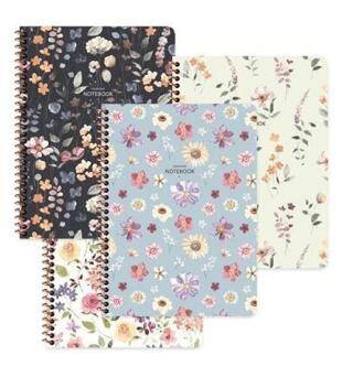 Keskin 16,5x22,5 80 Yaprak Kareli Karton Kapak Spiralli Çiçek Defter - 1