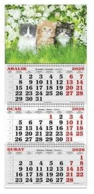 Keskin Color 2026 - 3 Aylik Spiralli Jumbo Denizci Takvim - Kediler - 1