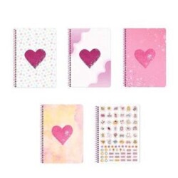 Keskin Color 323341 16,5x22,5 80 Yaprak Çizgili Pp Kapak Spiralli Defter Pullu Kalpli - Keskin Color
