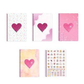 Keskin Color 323341 16,5x22,5 80 Yaprak Çizgili Pp Kapak Spiralli Defter Pullu Kalpli - 1