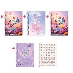 Keskin Color 388242 16,5x22,5 80 Yaprak Kareli Karton Kapak Spiralli Defter Charmlı Kelebek - Keskin Color