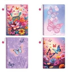 Keskin Color A4 80 Yaprak Çizgili Karton Kapak Spiralli Defter Charmlı Kelebek - Keskin Color