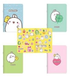 Keskin Color Molang 18,5x26 40 Yaprak Çizgili Stickerli Tel Dikişli Defter - Keskin Color