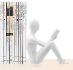 Kitap Tutucu Dekoratif Kitap Desteği Kitap Okuyan İnsan Figürü Biblo - BEYAZ - Bcoverart