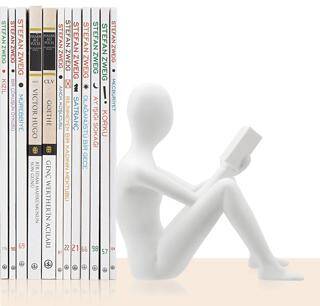 Kitap Tutucu Dekoratif Kitap Desteği Kitap Okuyan İnsan Figürü Biblo - BEYAZ - 1