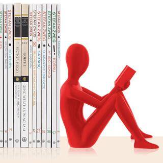 Kitap Tutucu Dekoratif Kitap Desteği Kitap Okuyan İnsan Figürü Biblo - KIRMIZI - 1