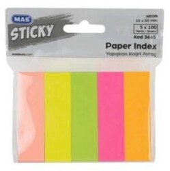 Mas 3665 Yapışkanlı İndex Kağıdı 15X50mm 5X100 Yaprak - MAS Kırtasiye