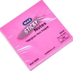Mas Yapışkanlı Not Kağıdı 76x76 Neon 100 Sayfa Pembe - MAS Kırtasiye