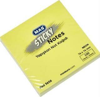 Mas Yapışkanlı Not Kağıdı 76x76 Neon 100 Sayfa Sarı - 1