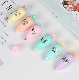 MDS Çantalı Havuç Şekilli Pastel Desenli Fosforlu Kalem 6Lı - 1