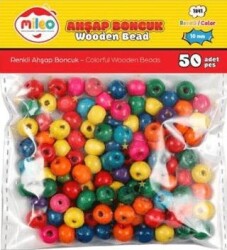 Mileo 1841 Ahşap Boncuk 10mm 50li Karışık - MAS Kırtasiye