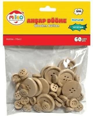 Mileo 1844 Ahşap Düğme 1,2 2,5mm Karma 60lı Naturel - 1