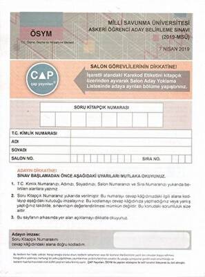 Milli Savunma Üniversitesi Askeri Öğrenci Belirleme Sınavı Denemesi - 1